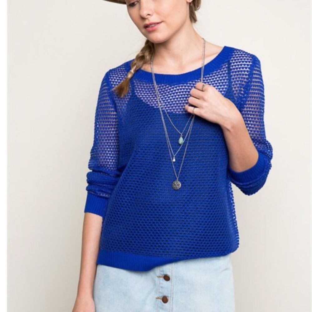 Royal Blue Netted Top w/Sheer Back